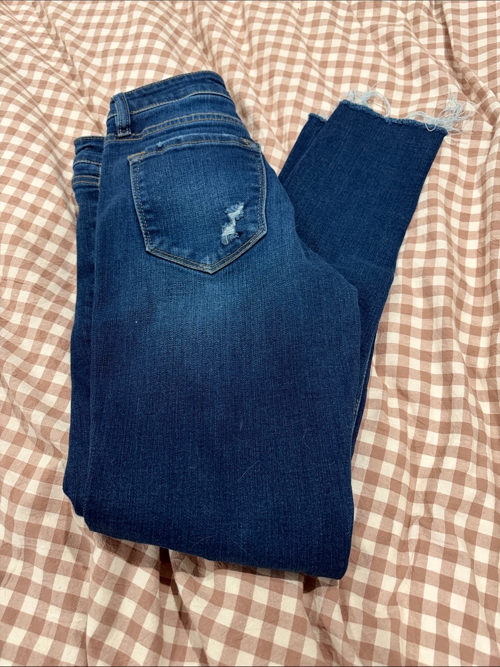 KanCan Dark Blue Skinny Jeans with Frayed Hem